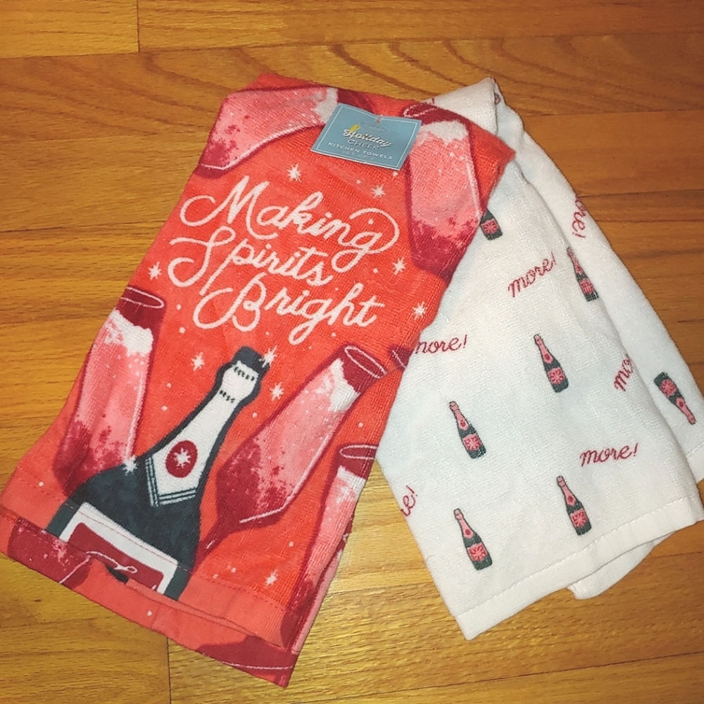 Making Spirits Bright Set of 2 Kitchen Towels Celebration Champagne Holidays
